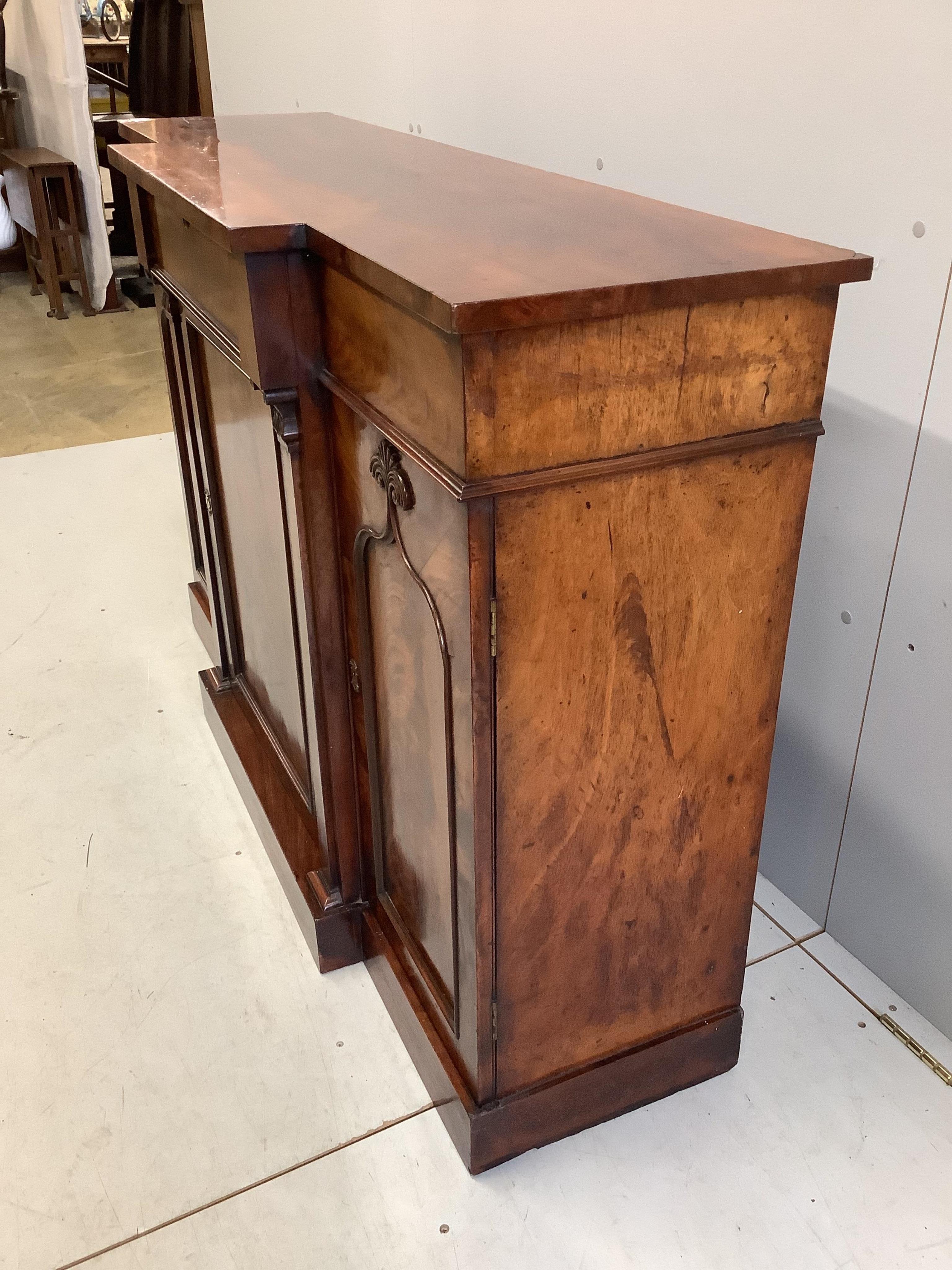 A William IV mahogany breakfront sideboard, width 137cm, depth 42cm, height 92cm. Condition - good.